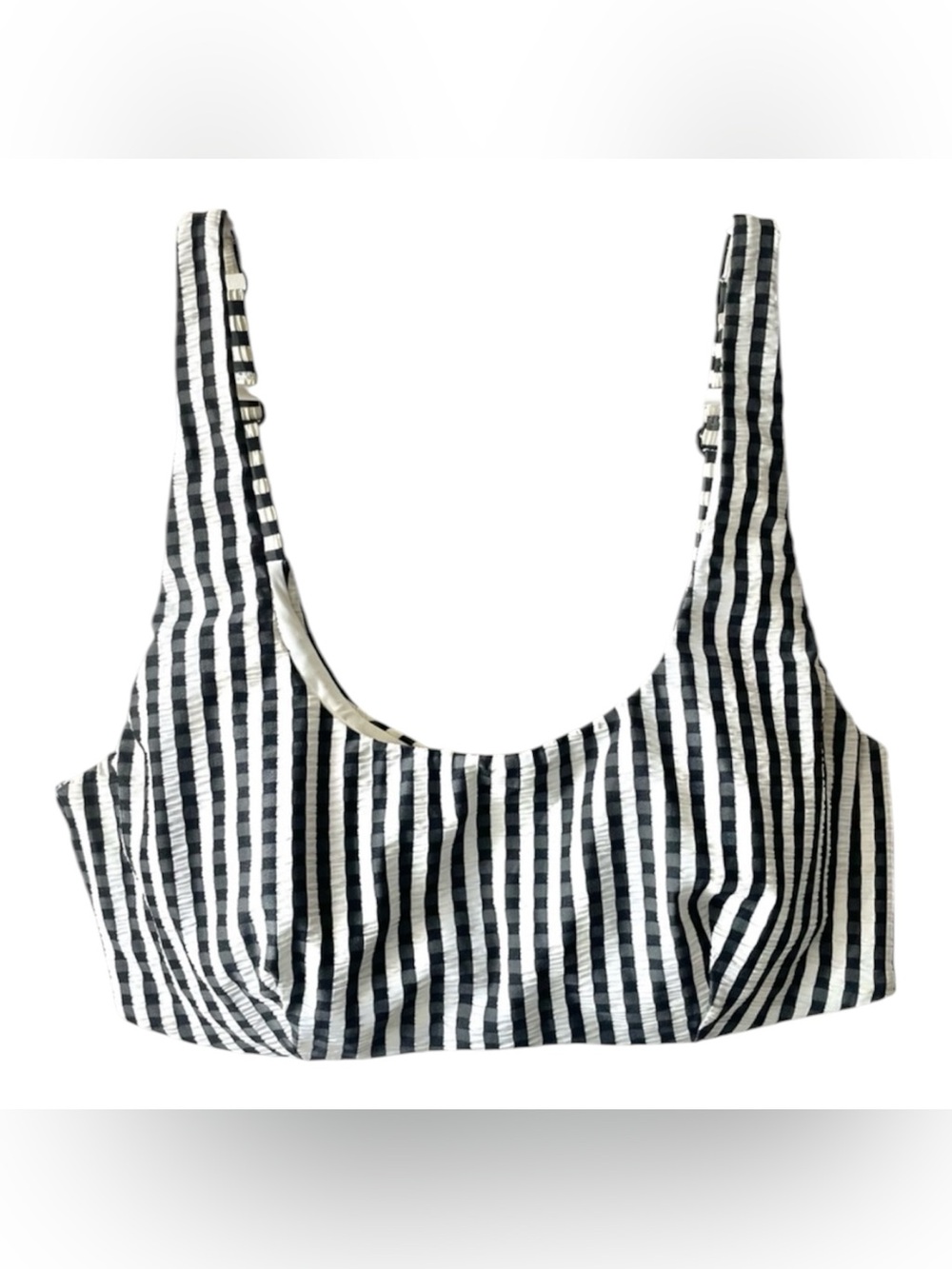 Athleta Black and White Vertical Stripe Crop Top